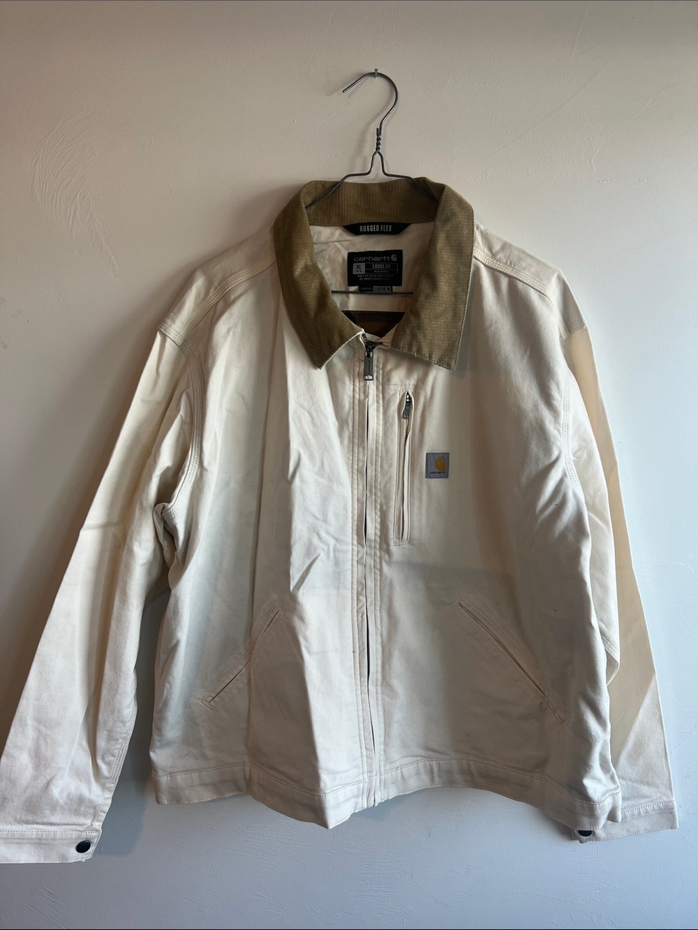 Carhartt Cream Canvas Jacket with Olive Corduroy Collar